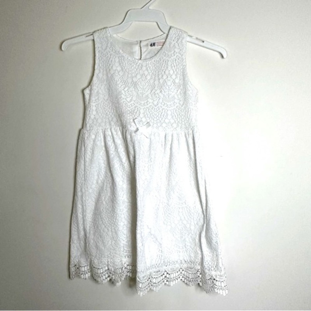 H&M Girl's White Lace Cotton Blend Sleeveless Tank Dress size 6-8Y